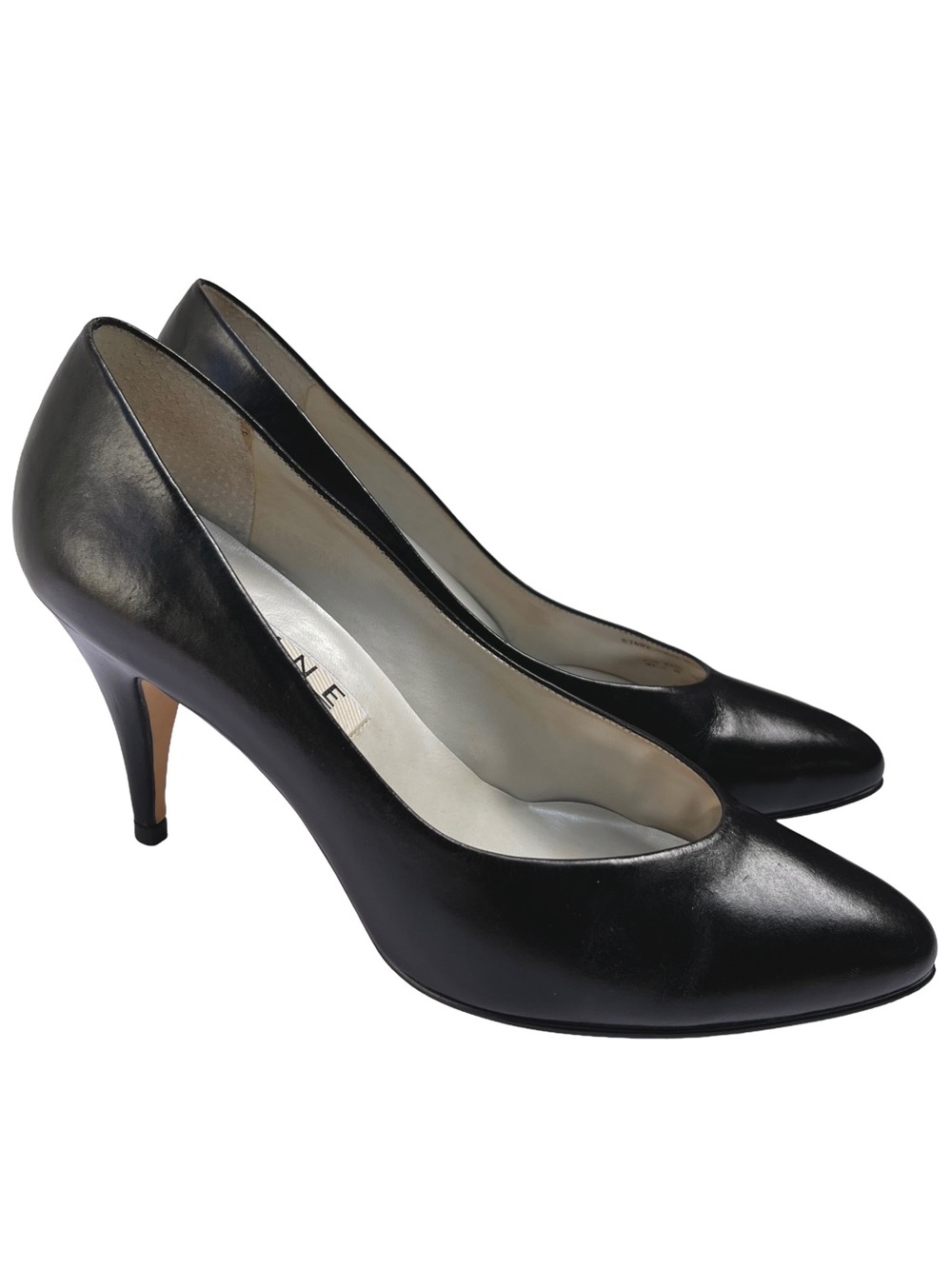 Vintage Black Leather Pointed Toe Stiletto Pumps 7.5